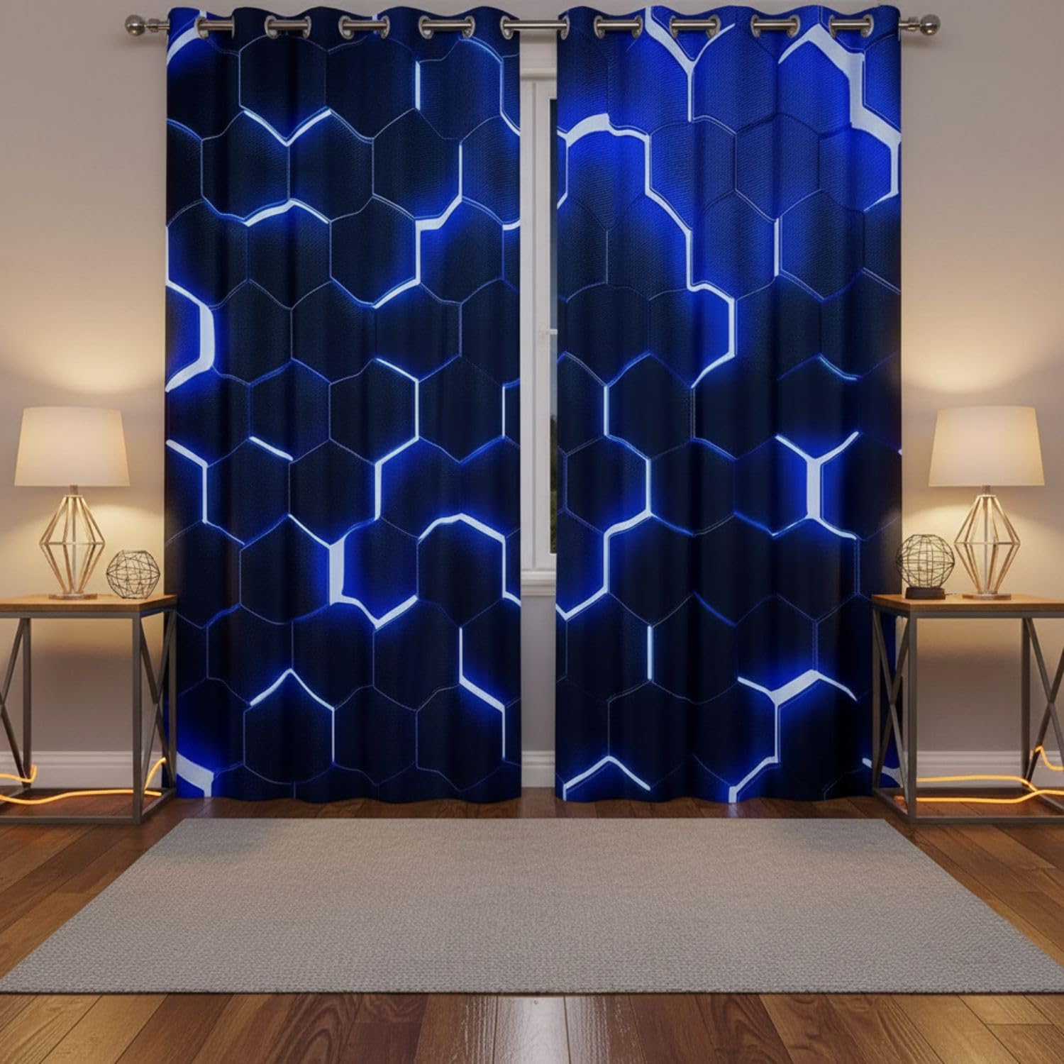 Homewish Glitter Hexagon Boys Curtains for Bedroom 46" Wx72 L