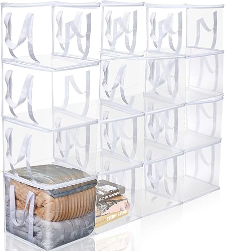 4 organizadores transparentes con cremallera de 12 x 12 x 12 pulgadas, bolsas de mudanza con asas reforzadas, cubo de almacenamiento resistente,