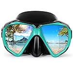 Snorkel Diving Mask Panoramic HD Swim Mask, Anti-Fog Scuba Diving Goggles,Tempered Glass Dive Mask Adult Youth Swim Goggles with Nose Cover for Diving, Snorkeling, Swimming (Black Green)