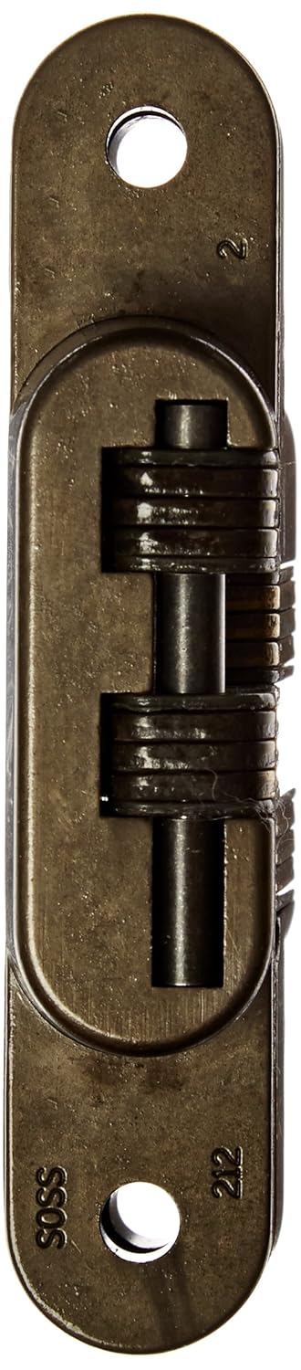 SOSS 212 Zinc Invisible Hinge with Holes for Wood or Metal Applications, Mortise Mounting, Antique Brass Exterior Finish