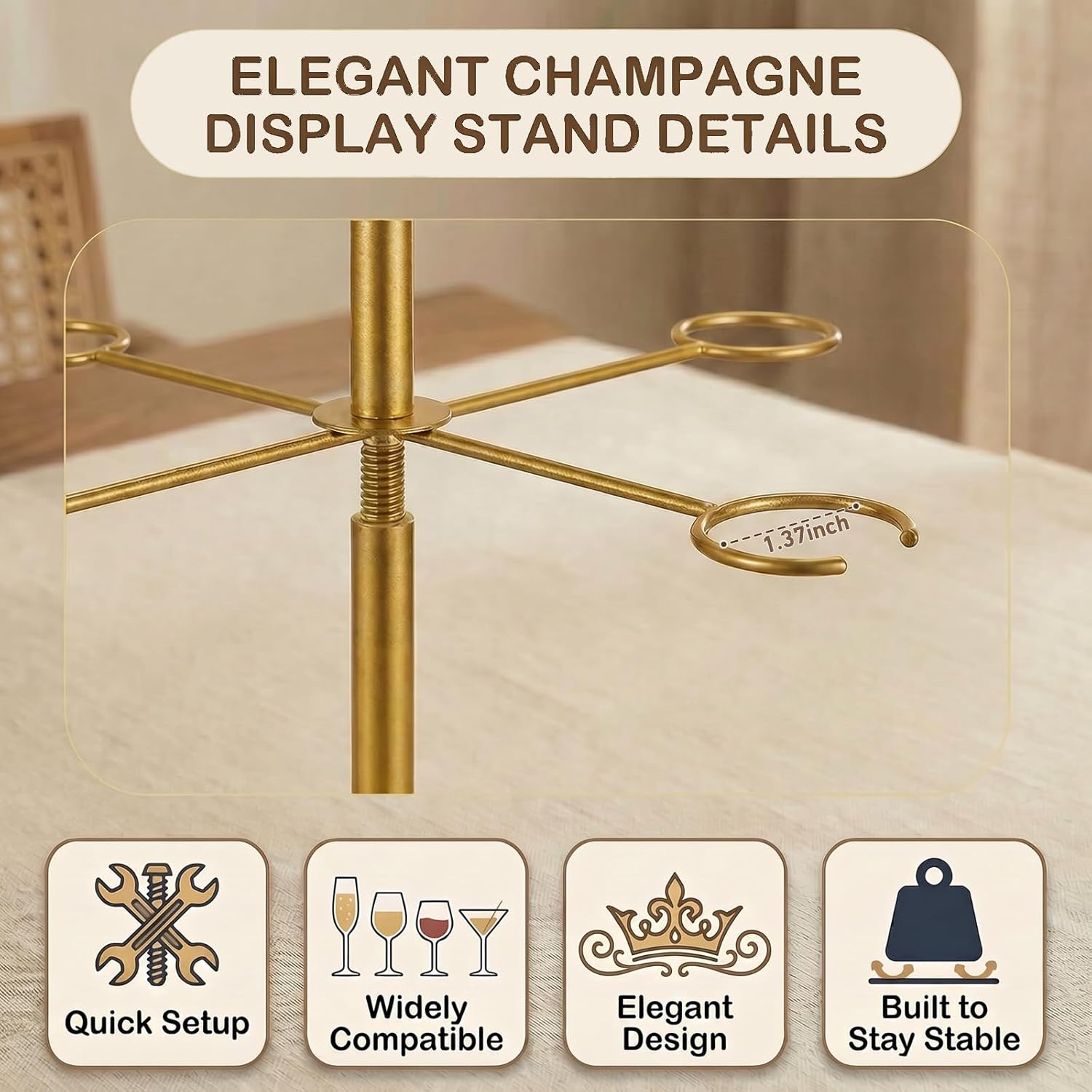 Coomin Champagne Tower Stand for Parties, Metal 12 Glasses Cocktail Tree Stand for Drinks, Drink Tower Wine Holder for Martini Margarita - Without Wine Glass