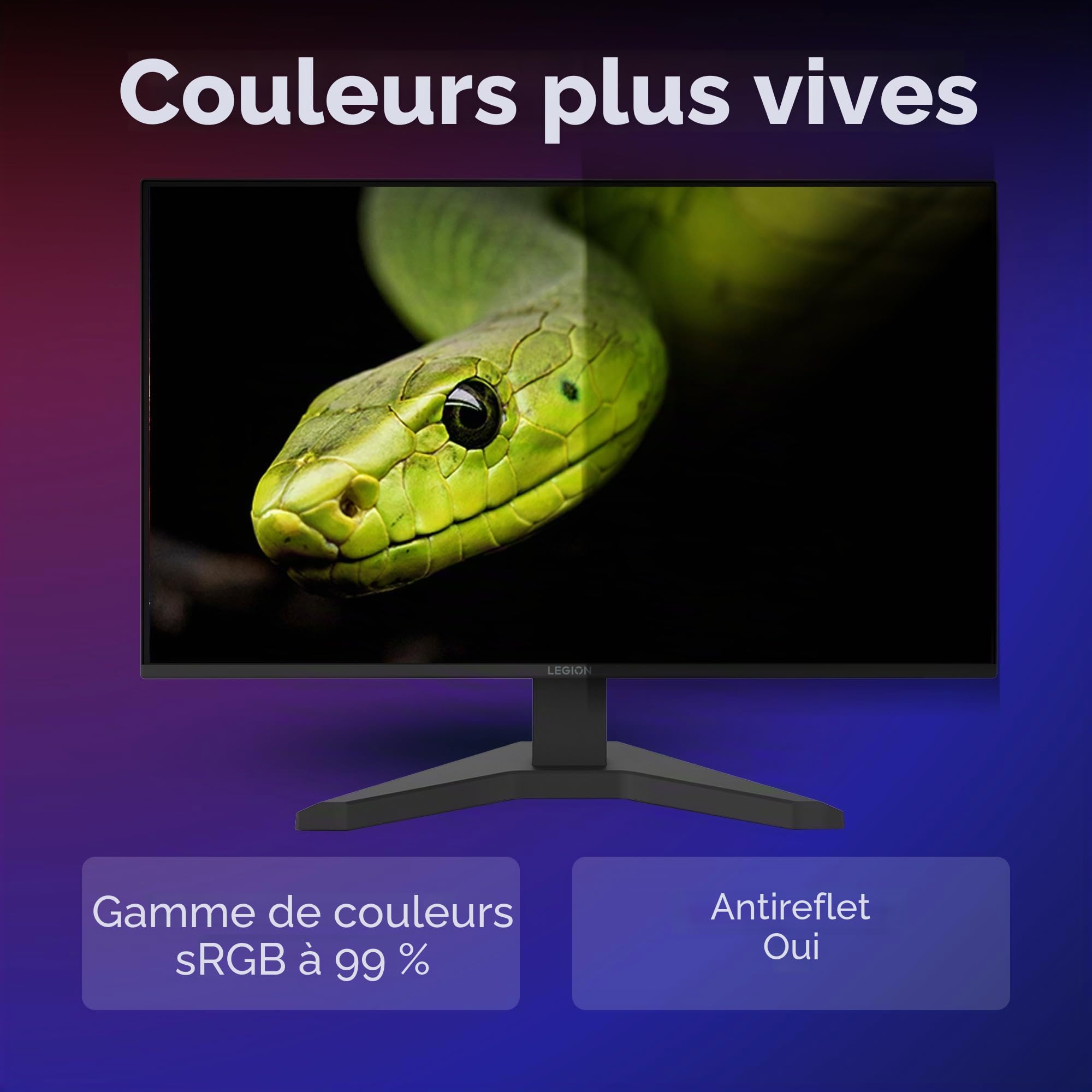 Lenovo Legion R27s - Écran 27'' FHD (1920x1080, IPS, 144 Hz, 1 ms, 1x HDMI+DP, 99% sRGB, Cable HDMI) - Noir Raven