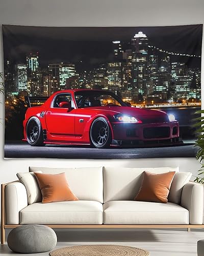 Miniatura 31 de QEOPGNE Tapiz grande para colgar en la pared, diseño de puente de puerta dorada, grandes olas, japonés, retro, Jdm, auto, R34, tapiz para