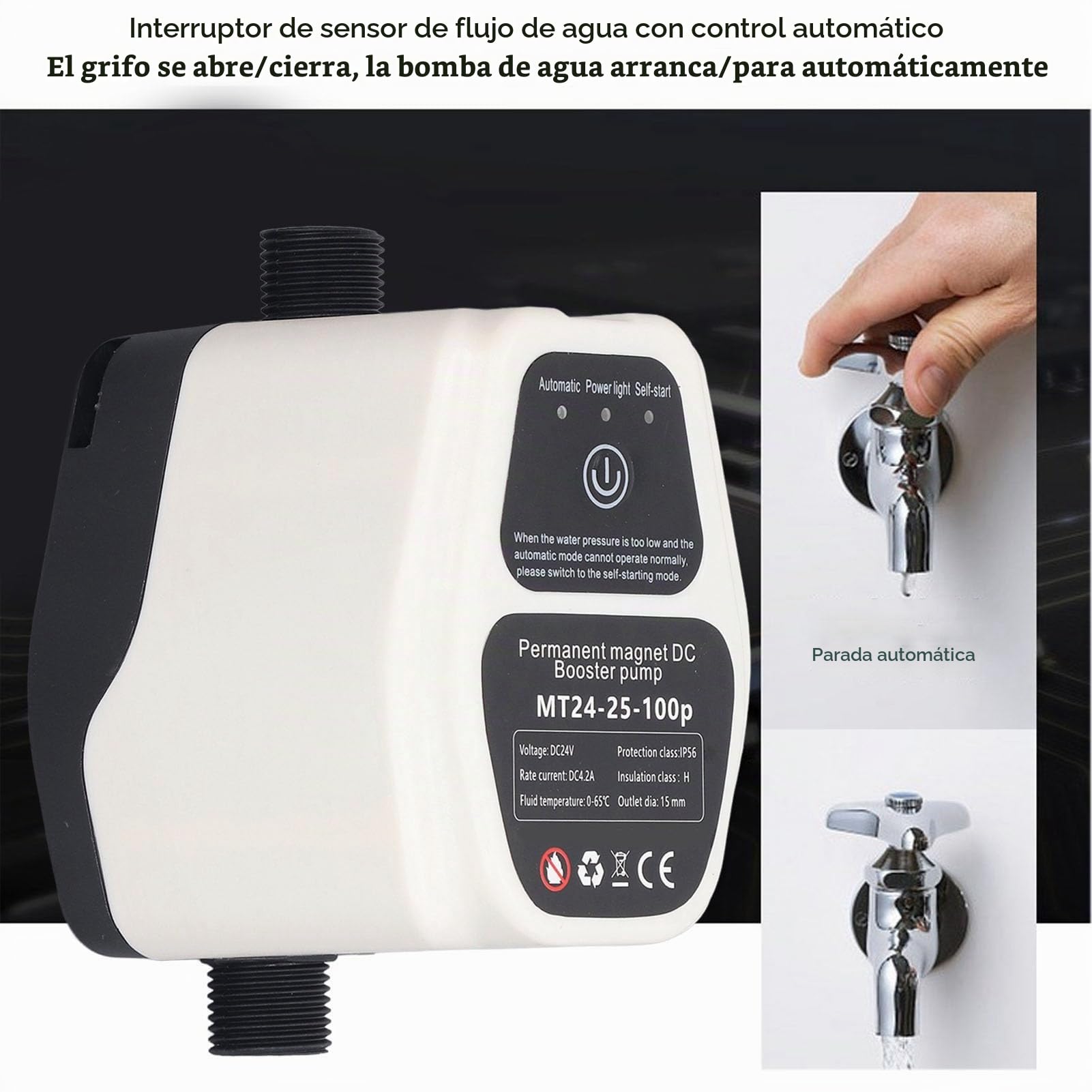 Aumento de la Bomba de Presión de Agua, Bomba de Bomba de Bomba de Presión de Agua 24 V Aumento de la Bomba de Refuerzo de Presión de Agua Automática, para la Cocina de la Cocina