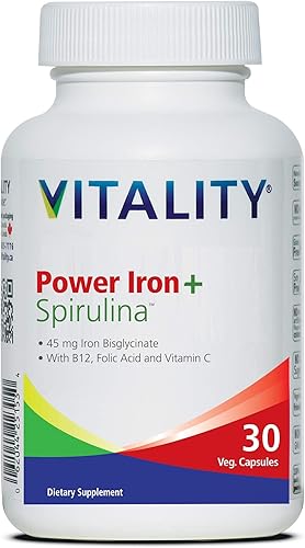 Vitality Power Iron + Spirulina  Hierro de 45 mg  Constructor de sangre  Apoyo a la deficiencia de hierro  Vegano  Suplemento natural  Suave con el