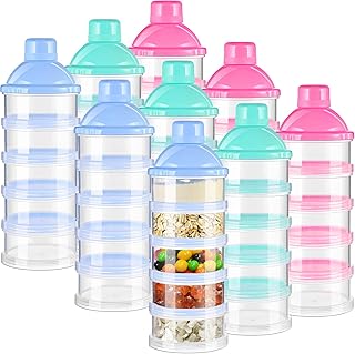 Dandat 9 Pcs Baby Milk Powder Formula Dispenser 5 Layers Stackable Formula Dispenser Container Portable Milk Powder Container Formula Dispenser Baby Feeding Travel Storage Container