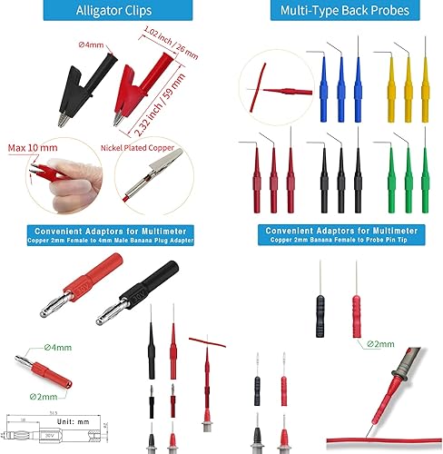 Miniatura 8 de Makeronics Kit de cables de prueba de multímetro eléctrico 41 en 1 compatible con multímetro digital Fluke | Estuche de transporte | Correa para