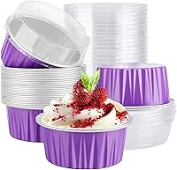 Vista 17 de EUSOAR Moldes desechables de papel de aluminio con tapas, 30 piezas de 5 onzas (4.2 fl oz) de papel de aluminio para magdalenas, tazas para hornear