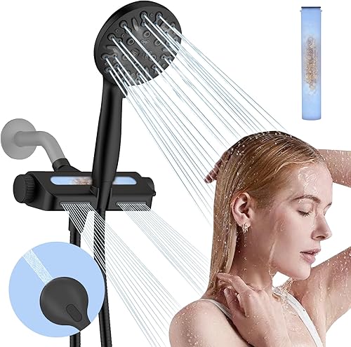 Cabezal de ducha filtrado con combo de mano, cabezal de ducha con filtro de agua dura con 9 modos de ducha, cabezales de ducha dobles de alta