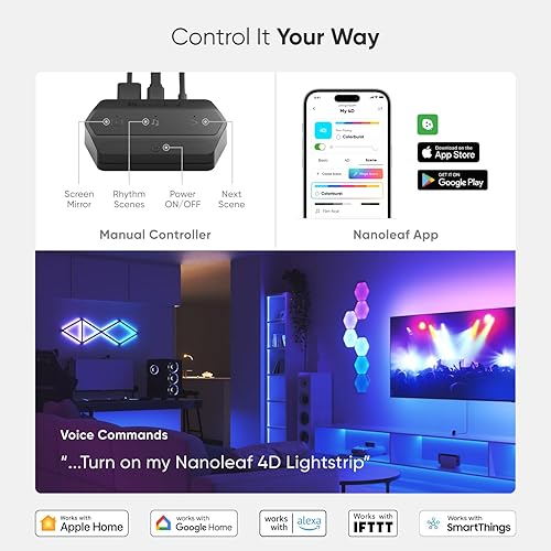 Miniatura 8 de Nanoleaf 4D - Cámara de sincronización de TV y tira de luz degradada direccionable inteligente, retroiluminación LED inmersiva, iluminación sesgada