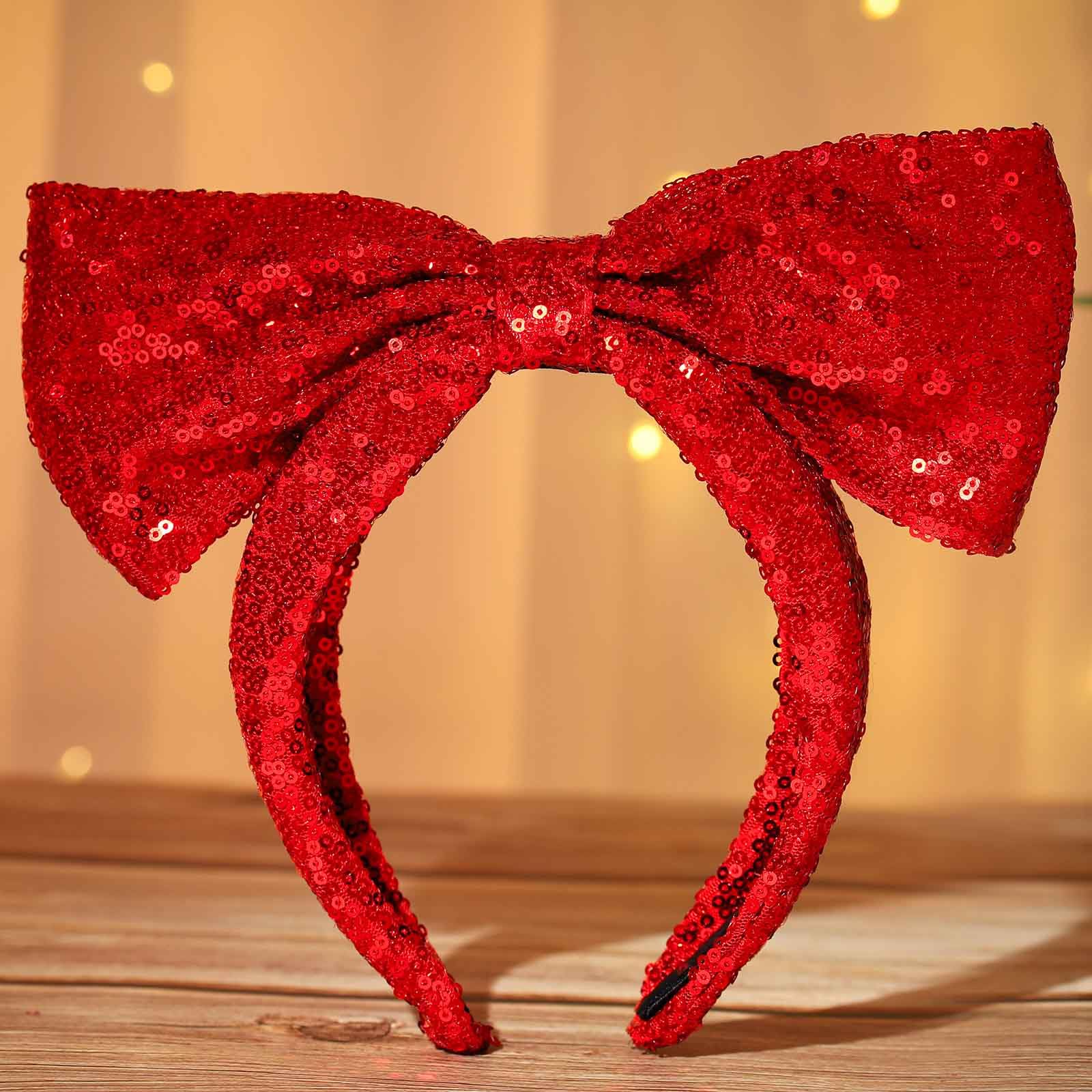 Claire's Christas Headband, Red Sequin & Holly Large Bow Hairband - View #7