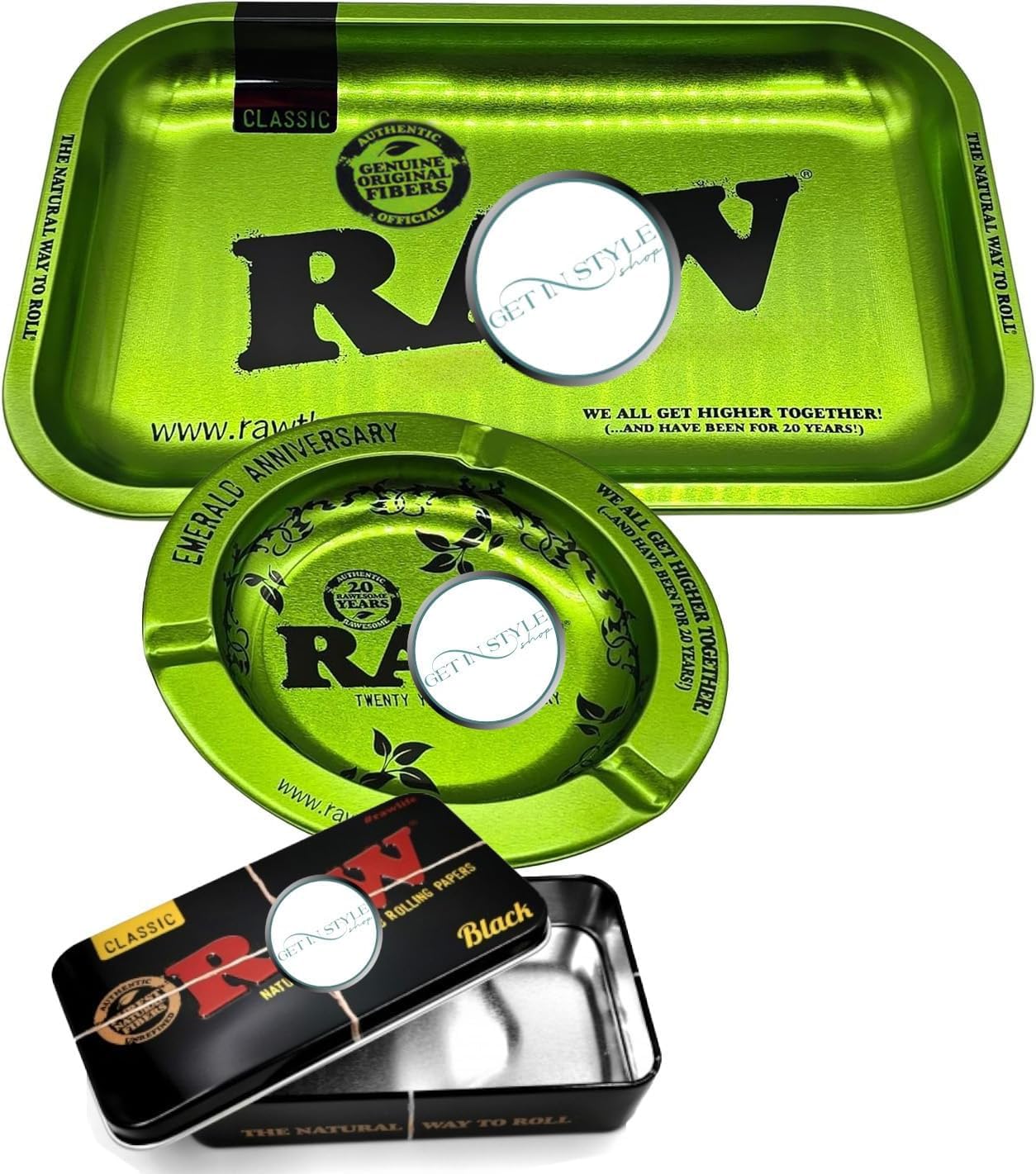 3-in-1 Tray Kit - Rolling Tray, Matching Ashtray & Black Storage Tin