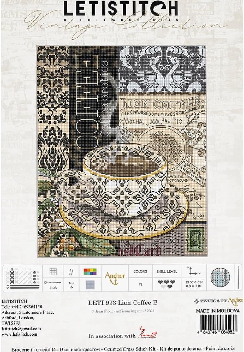 Letistitch Lion Coffee B Counted Cross Stitch Kit 22 x 18 cm