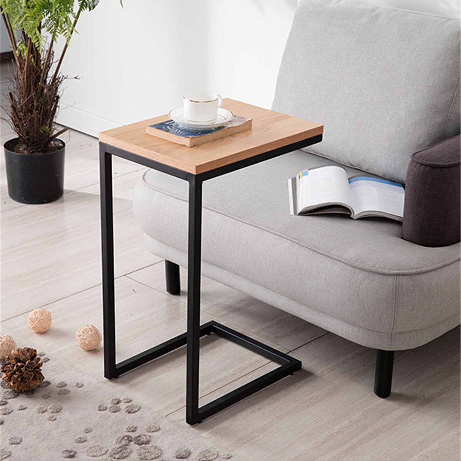 Tavolino A Forma Di C In Legno E Metallo – Pratico Come Comodino, Tavolo Da Divano O Supporto Per PC Portatile (Colore Nero, 2 Pezzi)