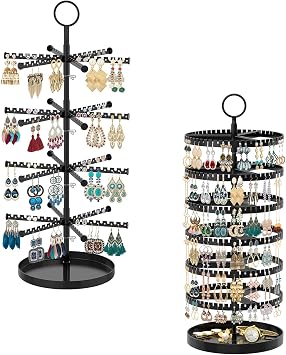 MODOWEY Metal Rotating Earring Holder Organizer Stand Adjustable Display Tree for Women Girl, 342-384 Holes Grooves Rack Tower Large Storage for Pierced Dangle Stud Hoop HangerBlack