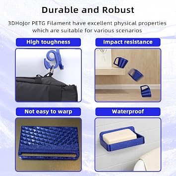 3DHoJor Update Basic PETG Filament 1.75mm, PETG 3D Printer Filament, 2.2 LBS (1KG) Cardboard Spool, Fit Most FDM 3D Printer, Translucent Blue