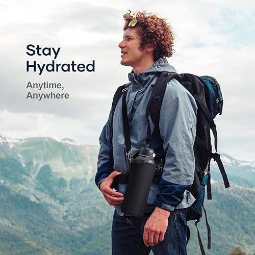 Miniatura 5 de BUZIO Botella de agua aislada con pajilla, botella de agua deportiva de acero inoxidable de 40 onzas de boca ancha, tapa flexible sin BPA y tapa con