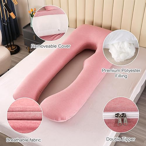 Miniatura 4 de Amagoing Almohada refrescante de embarazo para dormir, almohada de maternidad en forma de U de cuerpo completo para mujeres con cadera, pierna,