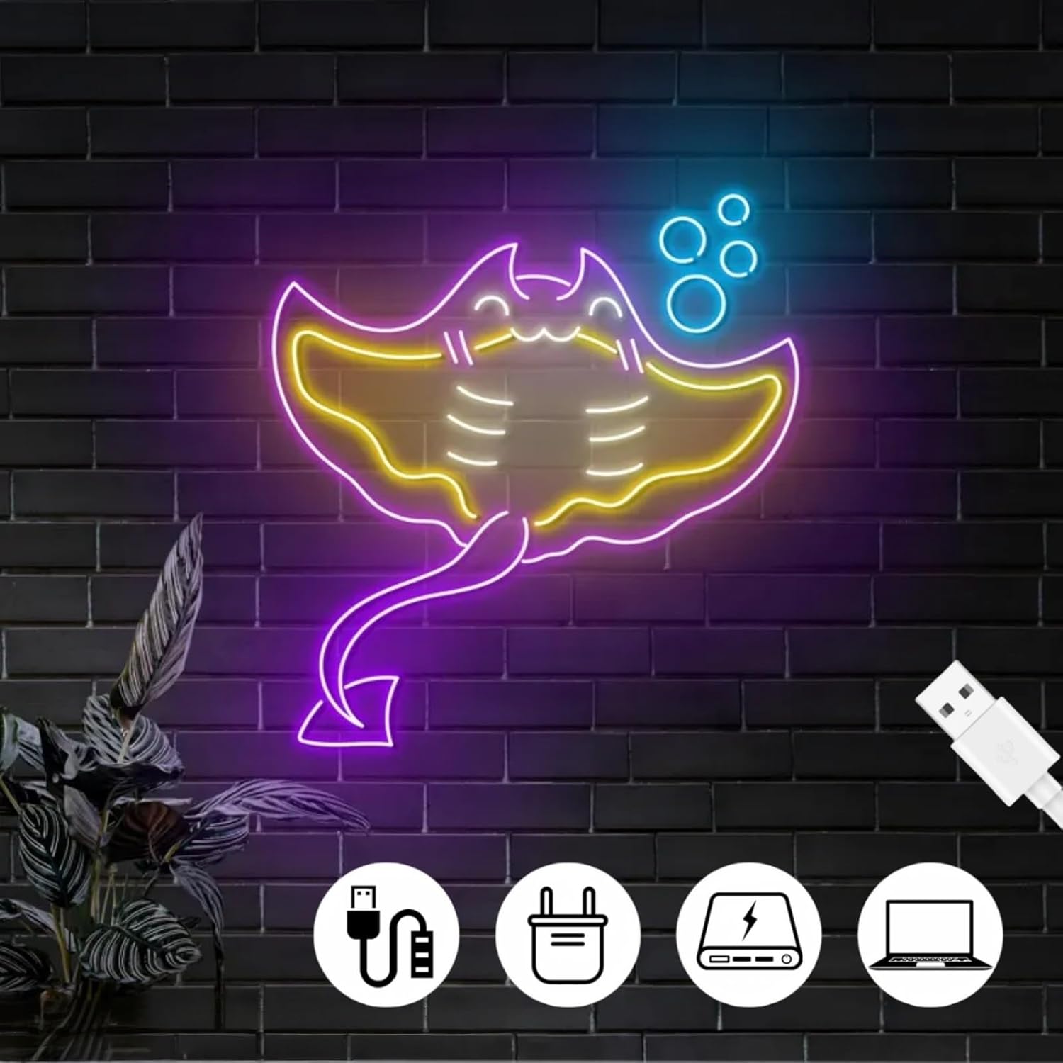 Cute Manta Ray Fish Neon Sign, Custom Sting Ray Fish Led Sign, Ray Fish Wall Decor, Fish Lover Gift, Bedroom Decor, Kid Gifts Stingray Neon Light Sign Cute Sea Fish Light Up Sign Gifts for Ocean Lovers