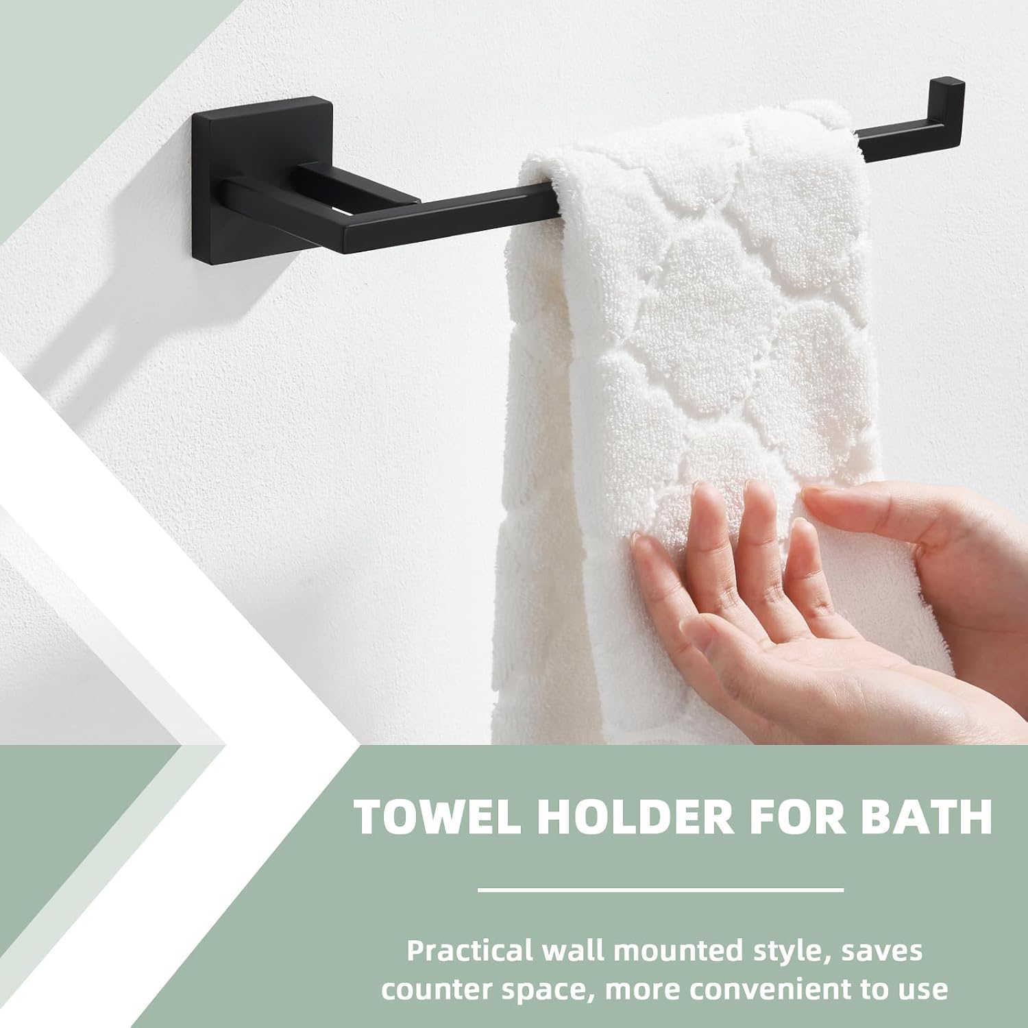 APLusee Matte Black Hand Towel Holder, 304 Stainless Steel Towel Holder for Bathroom Wall Mounted
