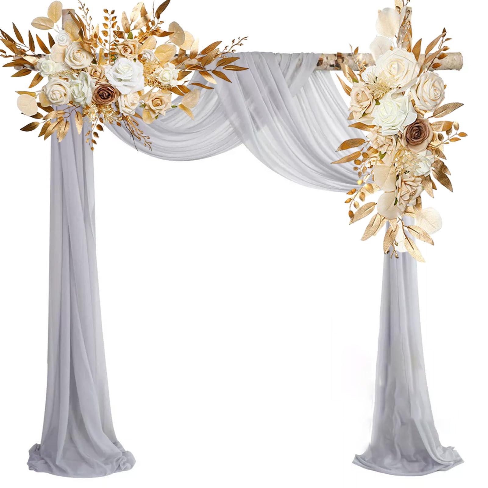 LKPOMI Wedding Arch Flowers Set of 2 Artificial Flowers Swag Arrangements for DIY Wedding Party Ceremony Reception Backdrop Floral Decoration(Champagne)