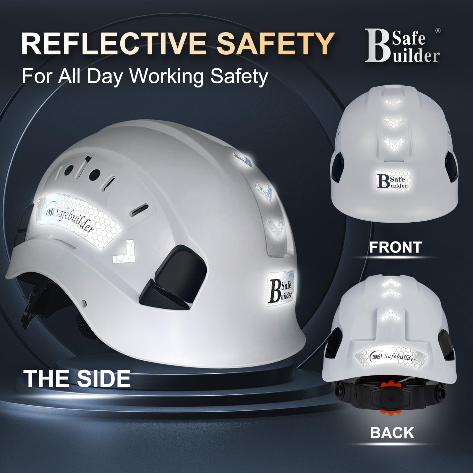 SAFEBUILDER CR06 Casco de seguridad de construcción ABS con sistema de ventilación ajustable, aprobado por OSHA, protección de cabeza de trabajo industrial para hombres, certificado ANSI/ISEA Z89.1