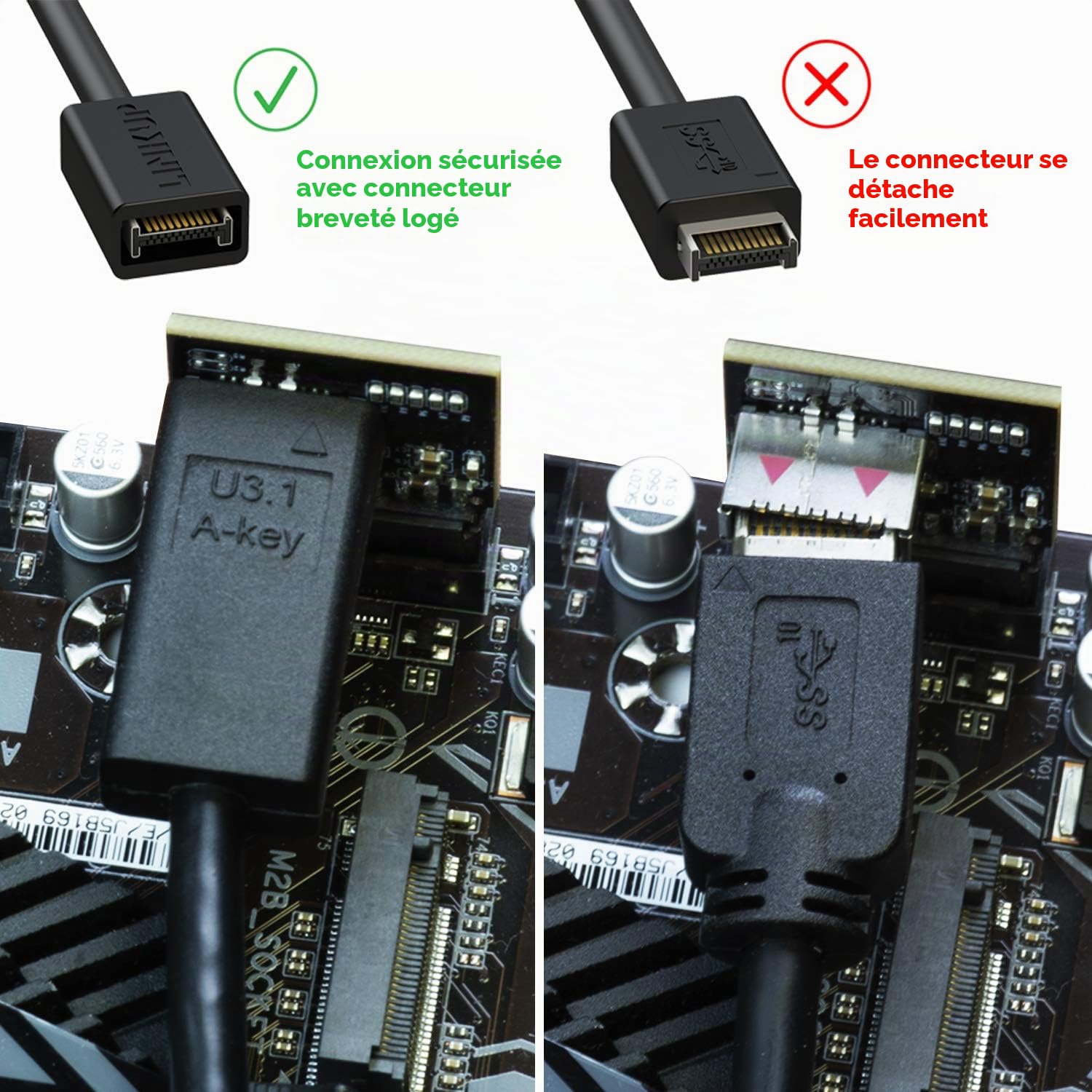 LINKUP - Extension D'en-Tête de Carte Mère Interne USB3.2 Gen2 2x2 20Gbps USB-C┃20-Broches A-Key Mâle avec Couvercle vers Connecteur USB-C Femelle avec Support PCI - 60cm