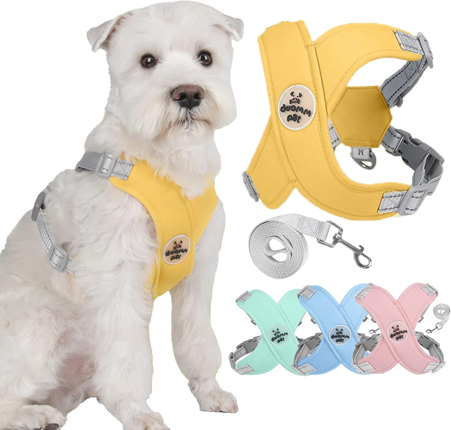 Zunea No Pull Dog Harnesses and Lead Set for Small Medium Dogs Adjustable Reflective Puppy Vest Harness Soft Breathable Mesh Padded Lightweight Vest with Back Clip for Chihuahua Bulldog Yellow M