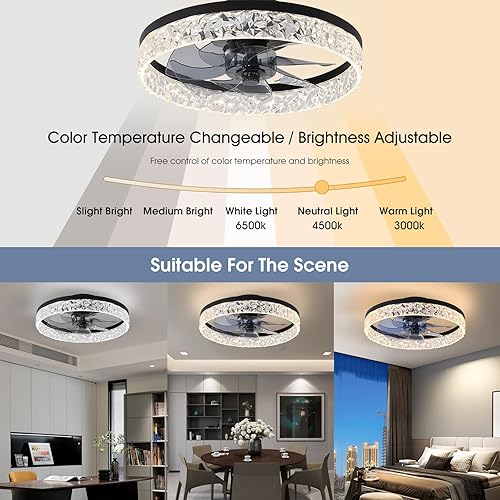 Miniatura 9 de Ventilador de techo oscilante giratorio de 360 con luces, modernos ventiladores de techo silenciosos LED regulables con control remoto para