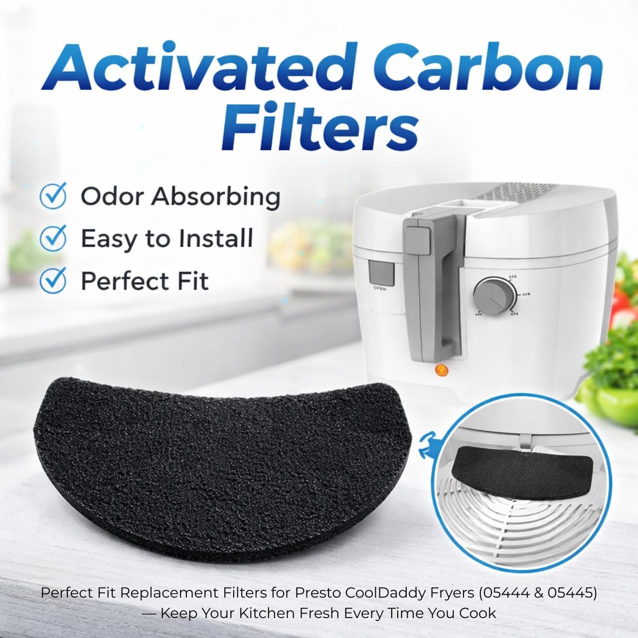 Nispira 05444 & 05445 Carbon Filter Replacement Compatible with Presto Cool Daddy Deep Fryers, Activated Carbon Odor Filter, 9 Pack