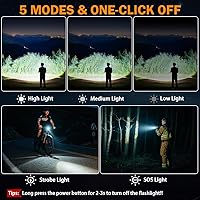 Vista 5 de Paquete de 3 linternas recargables de alto lúmenes 9900FL, linterna LED recargable con pantalla digital LCD, 5 modos de luz de flash ajustable