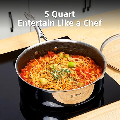 Miniatura 2 de DELUXE Sartén de cerámica híbrida antiadherente de 5 cuartos de galón con tapa, sartén de acero inoxidable con asas que se mantienen frías, apta