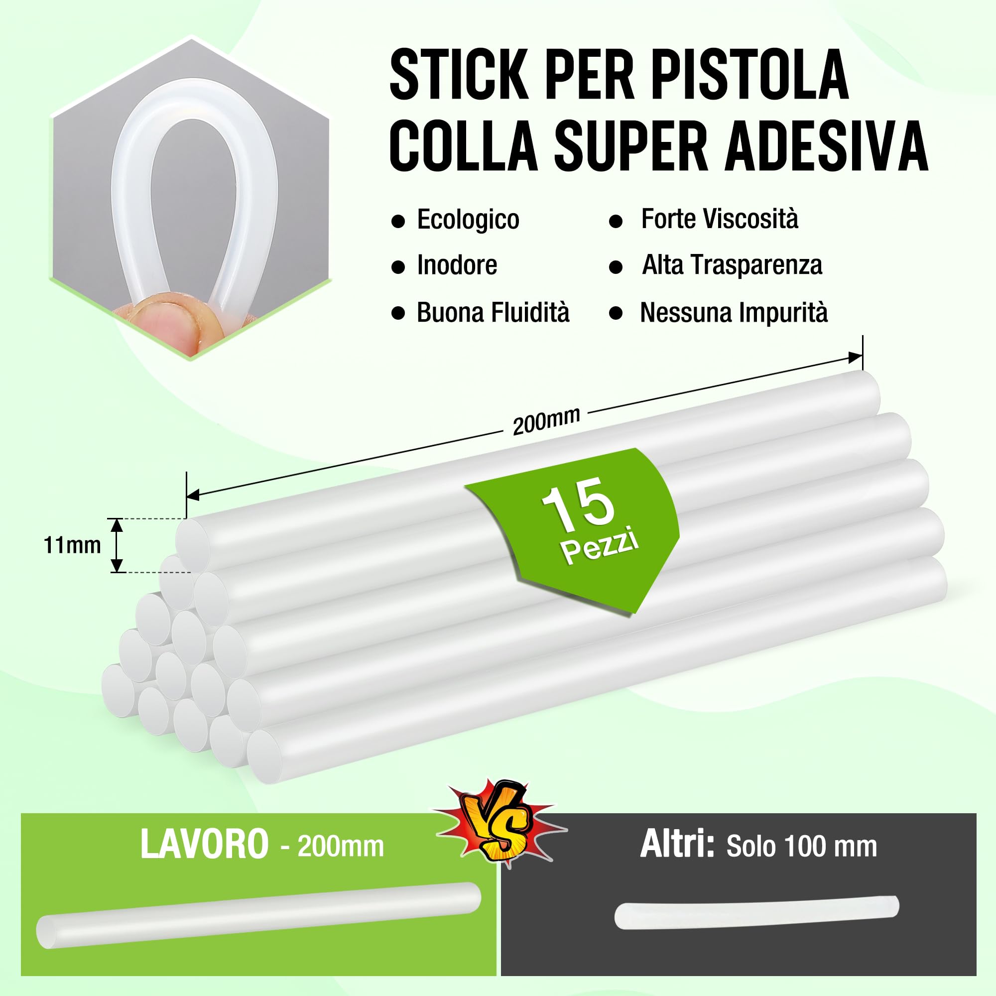 WORKPRO Pistola Colla a Caldo, Pistola per Colla a Caldo Senza Fili da 12 V, con 20 Stick di Colla (11 * 200 mm), Preriscaldamento Rapido, per Fai da Te