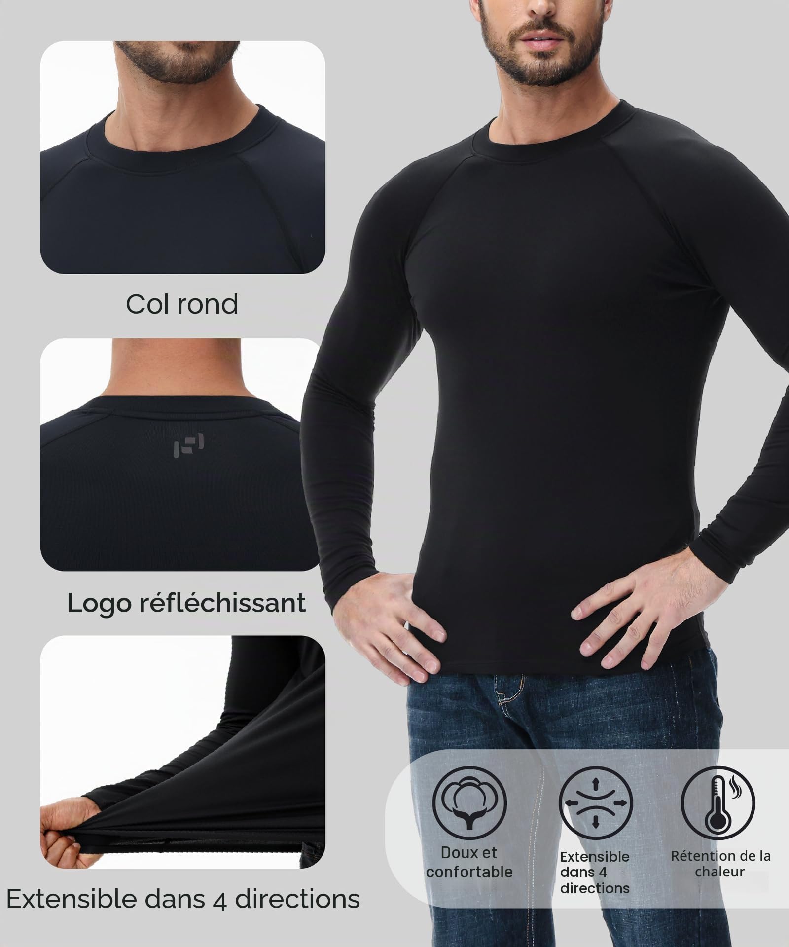 HUGE SPORTS Hauts Thermiques Homme sous Vetement Thermique Homme Manche Longue Doublure en Polaire