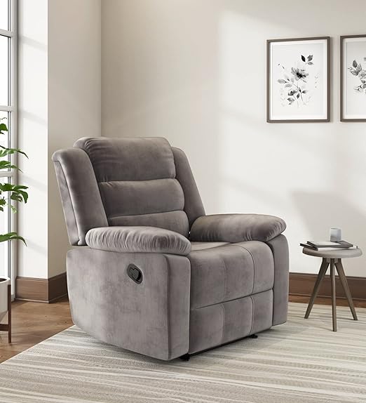 Nilkamal Sierra Velvet Fabric Manual Recliner | 1 Seater Sofa | Single Sofa Recliner | 1 Seater Chair Sofa |Finish Color - Brown