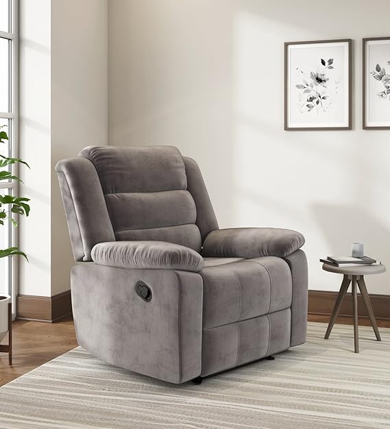 Nilkamal Sierra Velvet Fabric Manual Recliner 1 Seater Sofa Single