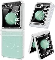 Vista 20 de Btscase Funda para Samsung Galaxy Z Flip 5, protector de pantalla frontal integrado, patrón de mármol dorado con purpurina de policarbonato duro