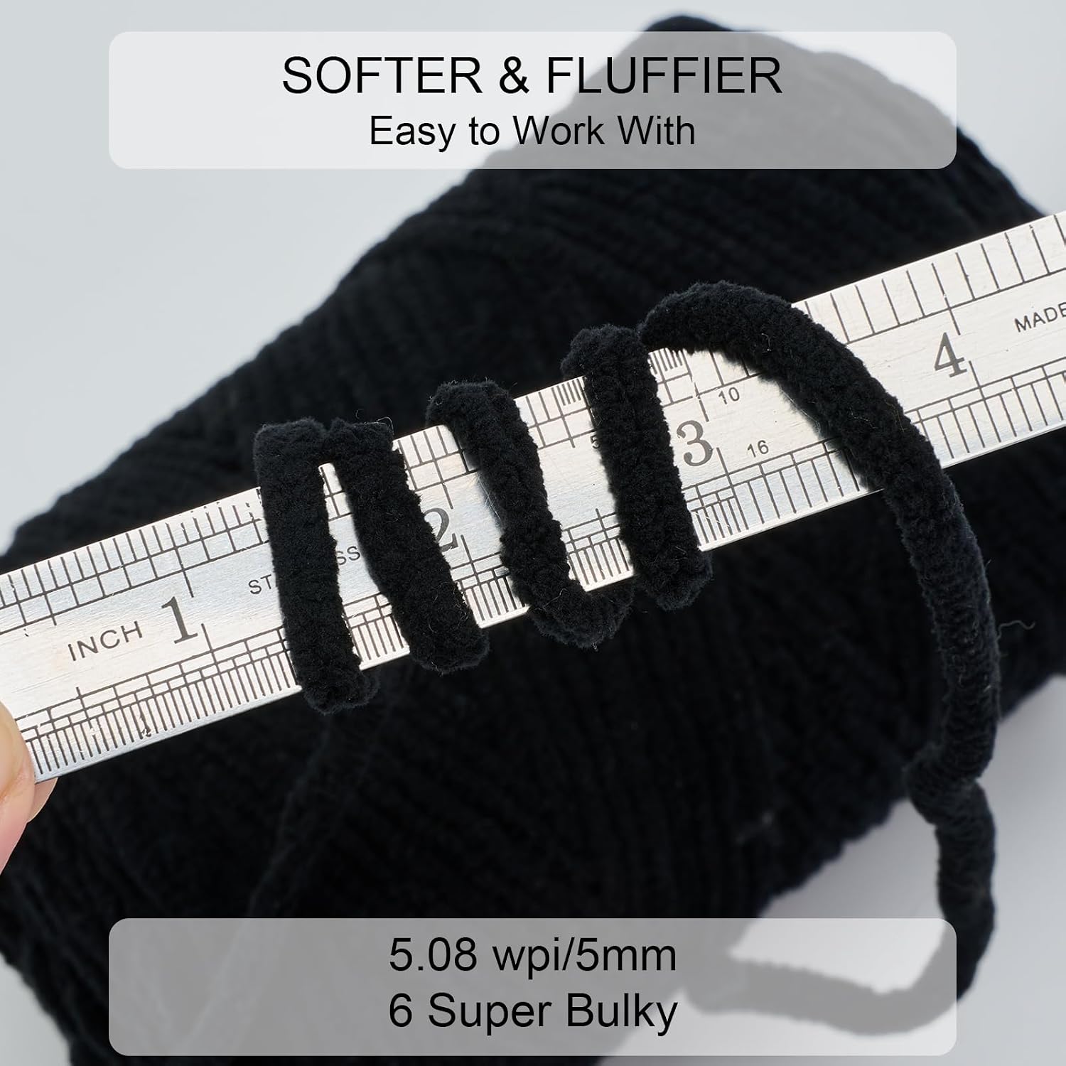 Chunky Chenille Yarn for Knitting/Crochet Baby Blanket Fancy Yarn for Amigurumi #6 Super Bulky Extra Thick Soft Fluffy Big Yarn Hat Scarf Christmas Decor Beginner Friendly,1.76lb,Black