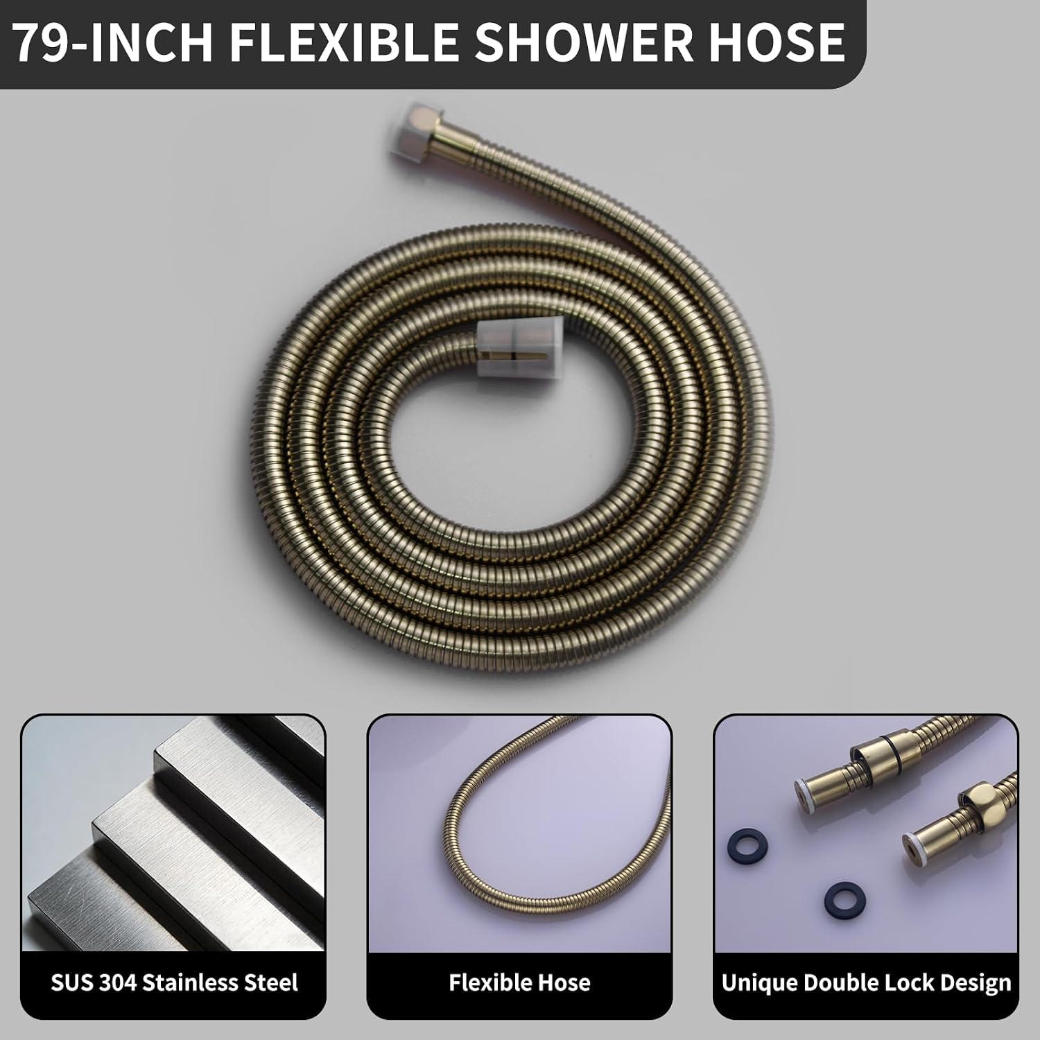 Bathroom Brass High Pressure 2 In 1 Function Handheld Shower Head Sprayer Wand With 79 Inch Hose and Holder, Brushed Gold