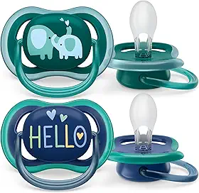 Chupeta Ultra Air Dupla 18 Meses+ Philips Avent Decorada Azul e Verde - Hello/Elefante