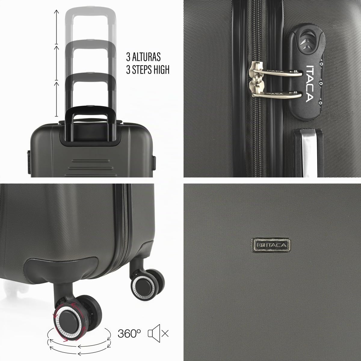 ITACA - Maleta Mediana 55x40x20 de Viaje rígidas Trolley con 4 Ruedas Dobles para Avion Ligera Equipaje de Mano candado de combinación., Antracita
