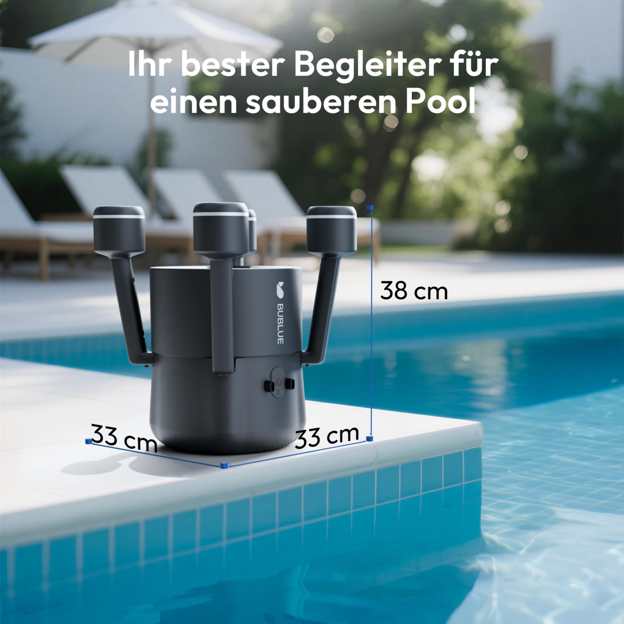 BUBLUE BuVortex V5 Robot de piscine avec contrôle par application, filtre de 5 litres, deux modes de nettoyage, navigation IA, idéal pour piscines enterrées et hors-sol, noir