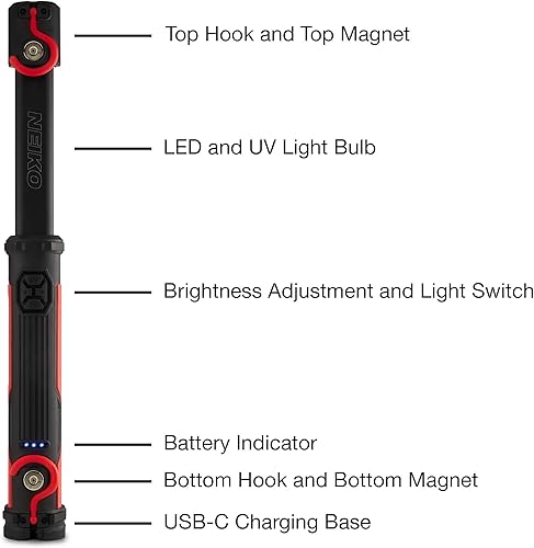 Miniatura 3 de NEIKO 40337A inalámbrico 10 vatios 2 en 1 COB LED y luz de trabajo UV con batería recargable de iones de litio de 4000 mAh, paquete de 4, hasta 8