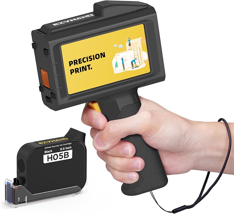 Handheld Inkjet Printer H50 0.5-Inch Print Height with Fast Dry Ink (Black) | Weighs Only 390g for Batch Code Date Lot Number Print on Plastic Carton Wood Metal Glass Aluminum