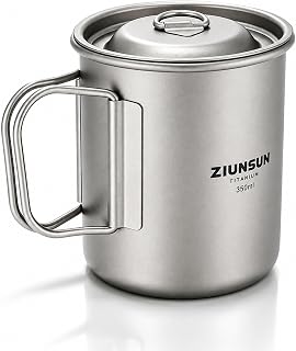 Titanium Cup Pot with Handle, Ultralight Outdoor Camping Mug w/Storage Bag | Titanium Cup, Ultralight Camping Mug with Foldable Handle, Portable Coffee Cup for Hiking, Backpacking & Outdoor Travel