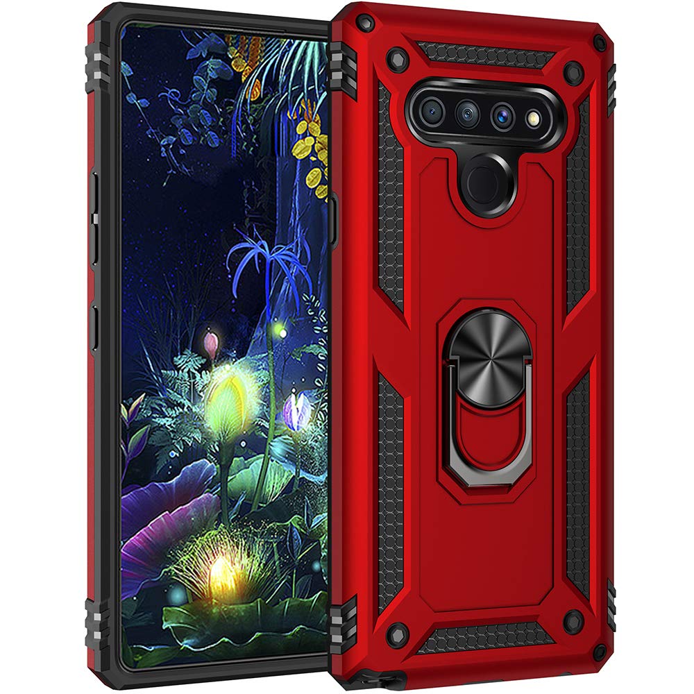 Dionsibei Military Grade Drop Impact for LG Stylo 6 Case 360 Metal Rotating Ring Kickstand Holder Magnetic Car Mount Armor Heavy Duty Shockproof Cover for LG Stylo 6 Phone Case (Red)