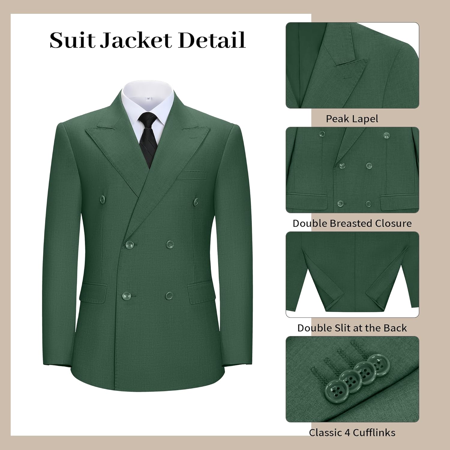 Double Breasted Suit Men Slim Fit 2 Pieces Suit Blazer Pants Formal 2 Button Tuxedo Jacket for Wedding Business Prom
