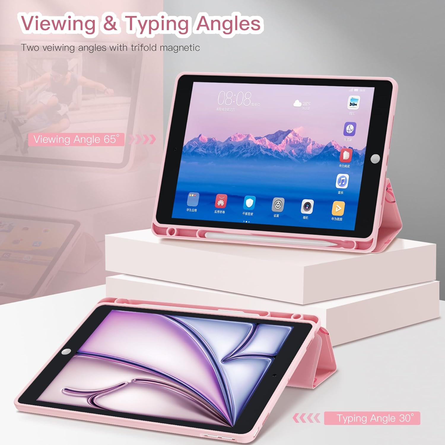 Teryeefi for iPad 9th Generation Case, Clear Back Cover with Pencil Holder & Auto Sleep/Wake for iPad 10.2 inch 9th/8th/7th Generation 2021/2020/2019 - Cute Pink Bow