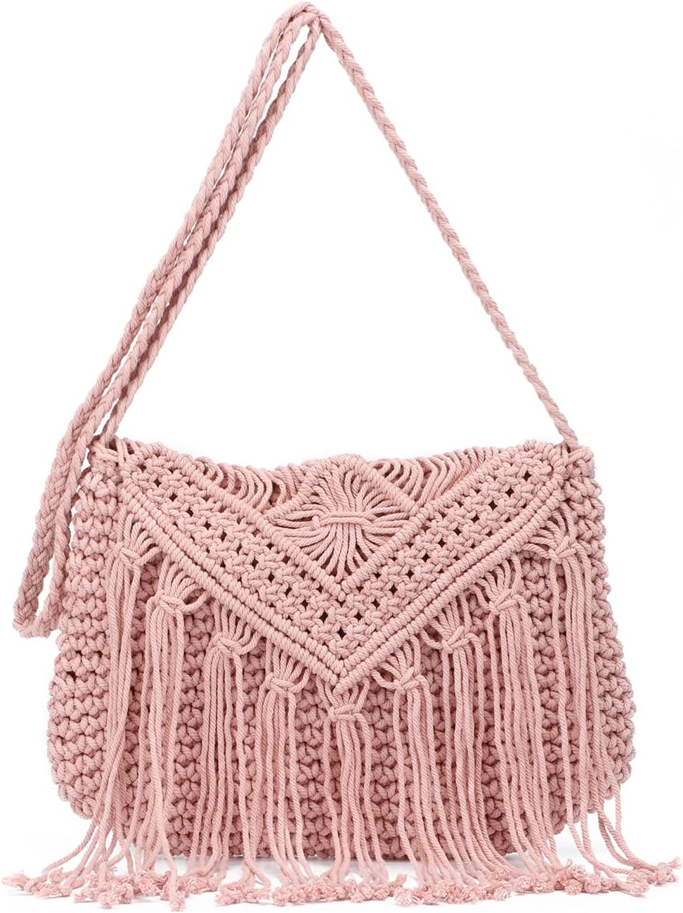 EVEOUTHandwoven Crossbody Bag with Tassel Cotton Crochet Fringed Shoulder Bag Bohemian Beach Purse for Women Girls