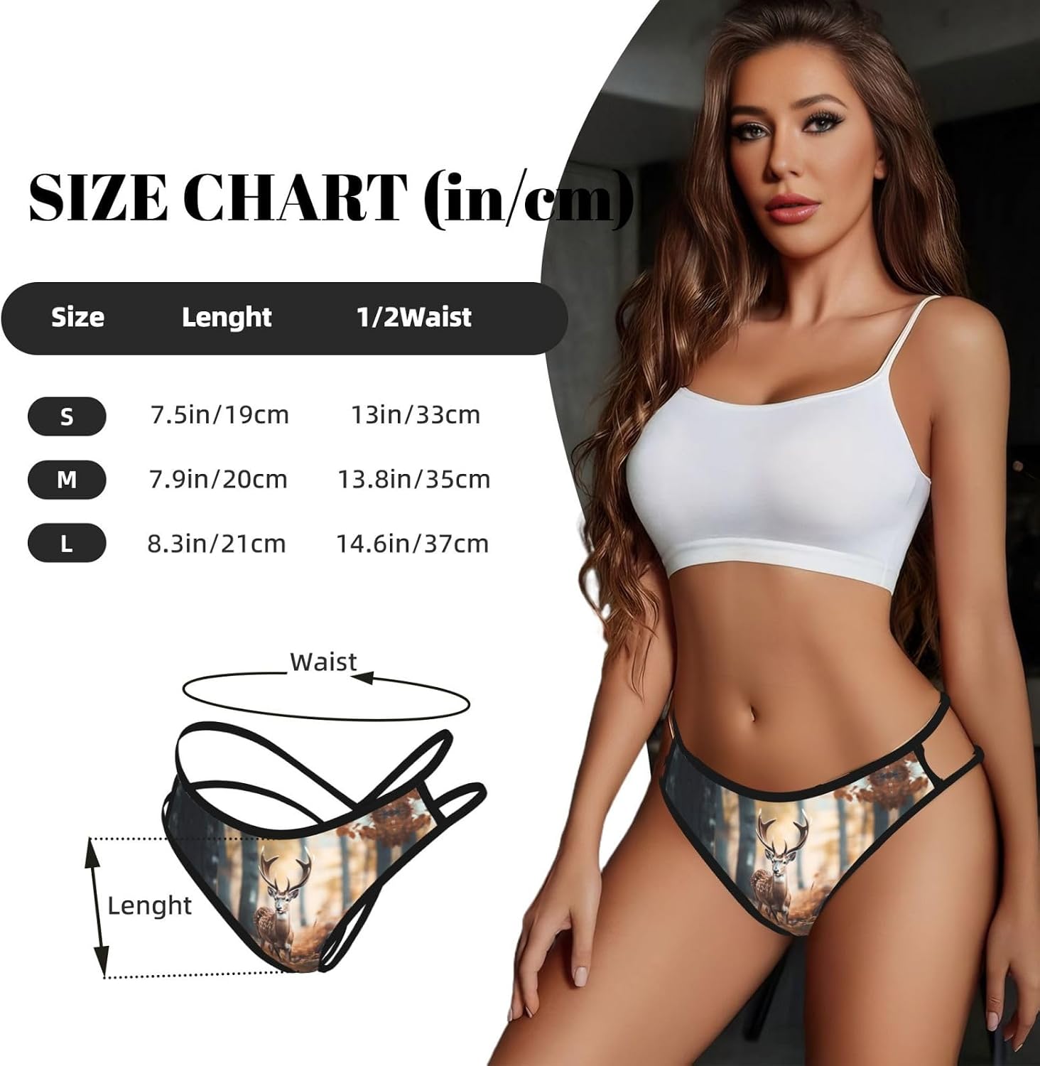 Whitetail Deer Fawn In Wilderness Stag1 Print Sexy Underwear G String Thongs For Women Low Rise No Show Workout Panties For Sports And Yoga Black